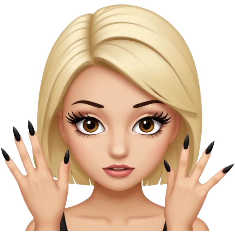 Girl with fake eyelashes and fake nails with feisty pose and sassy expression emoji