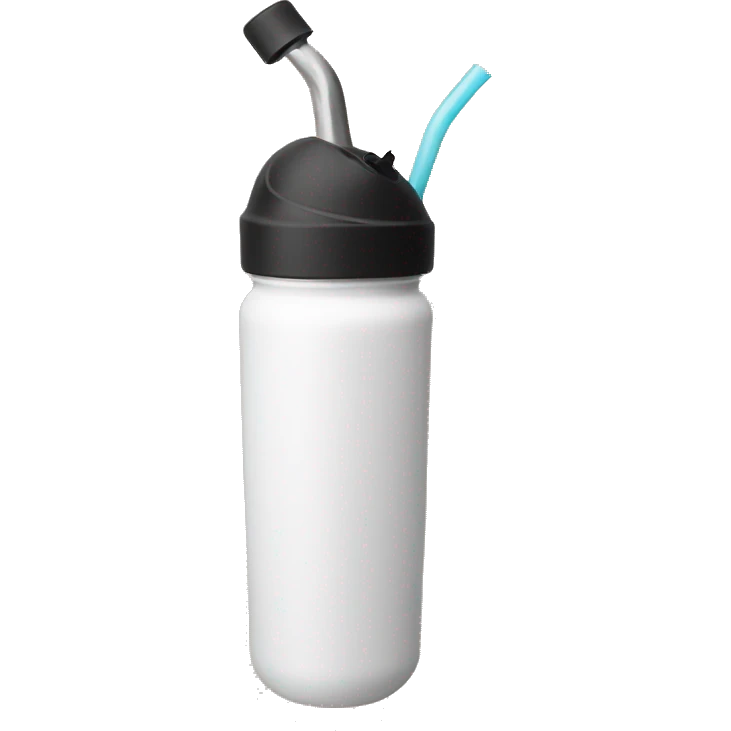 Black reusable metal water bottle with straw emoji