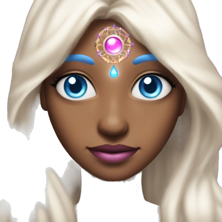 magical diva with pink andromedan skin long hair and blue eyes glowing third eye emoji