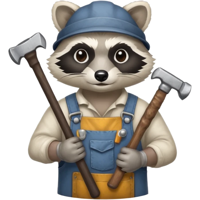 dirty blacksmith white racoon holding hammer emoji