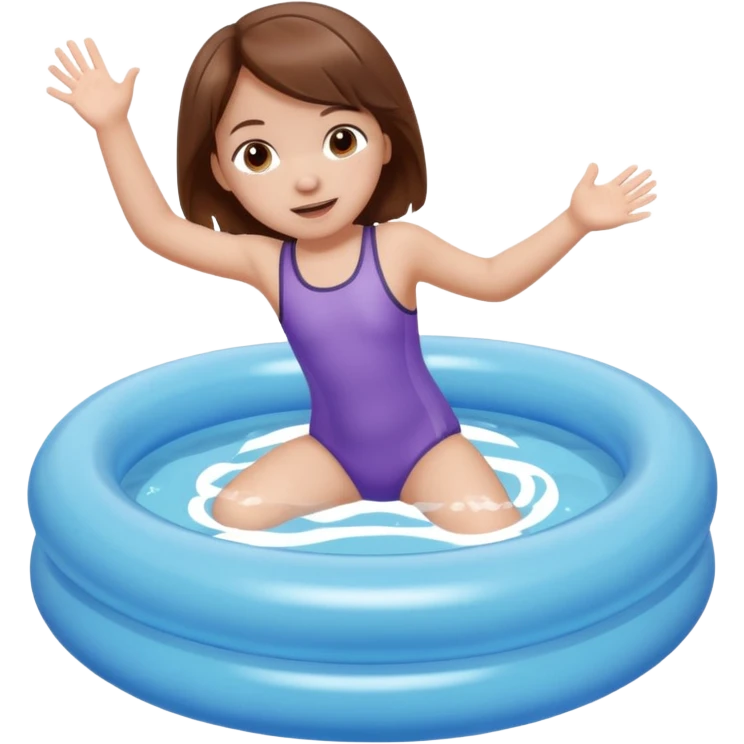 Enfant fille 2 ans cheveux brun qui saute dans sa piscine gonflable  emoji
