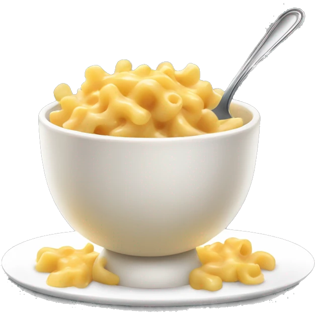 Mac & cheese with a white bowl and a spoon inside emoji