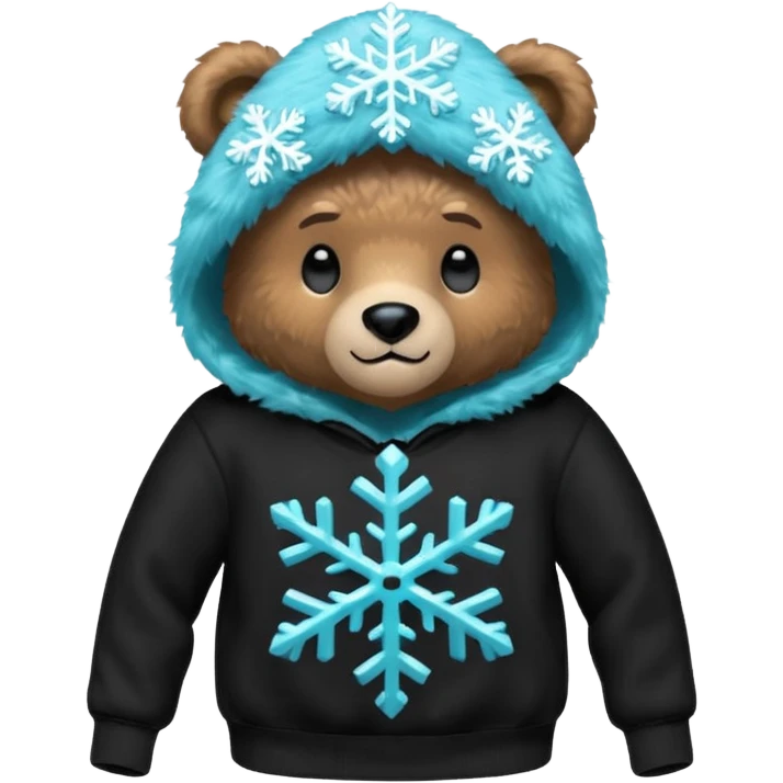 Glitter bear with cyan snowflake black sweatshirt emoji