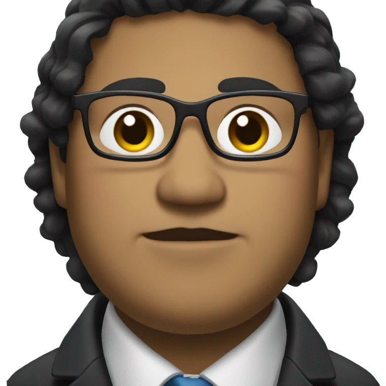 chubby man with glasses and long black hair no mustache in coat and tie emoji