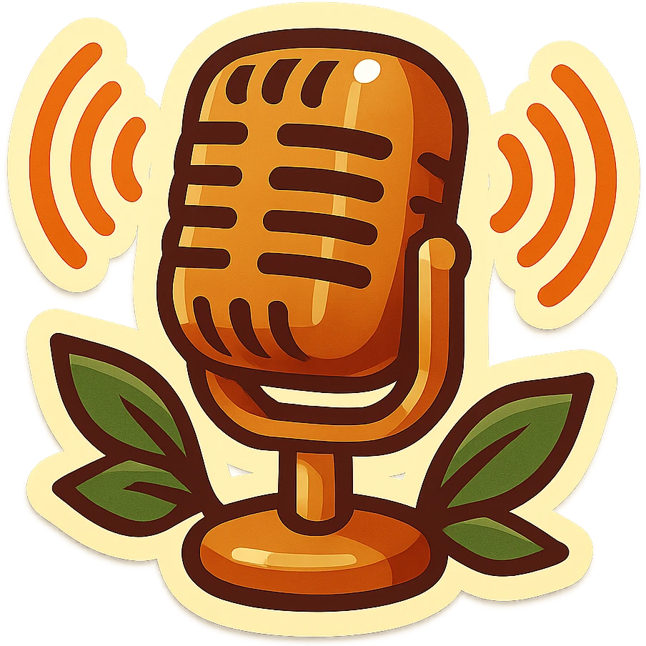 animated retro microphone with moving sound waves and leaves, retro vintage style, cozy acoustic aesthetic, warm muted colors, subtle grain, soft lines, 112x112px, smooth loop, nostalgic analog mood emoji