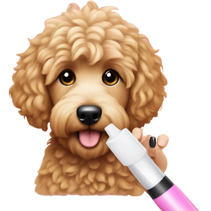 Mini golden doodle getting nails painting  emoji