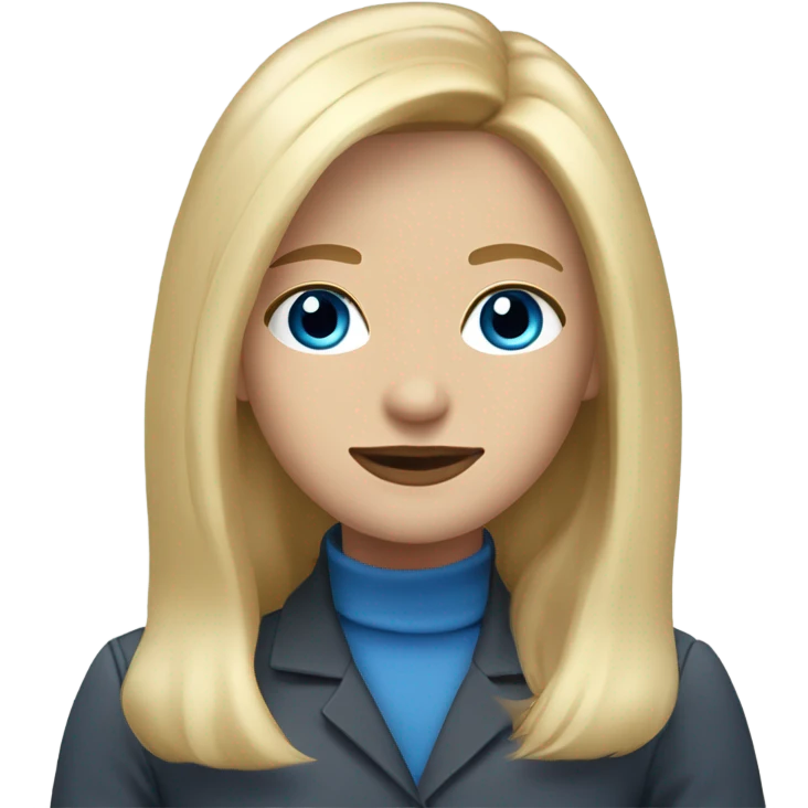 almost blonde, shoulder-length hair. The sticker itself is shoulder-length. Blue eyes. almost full lips and a mole nose and a mole emoji