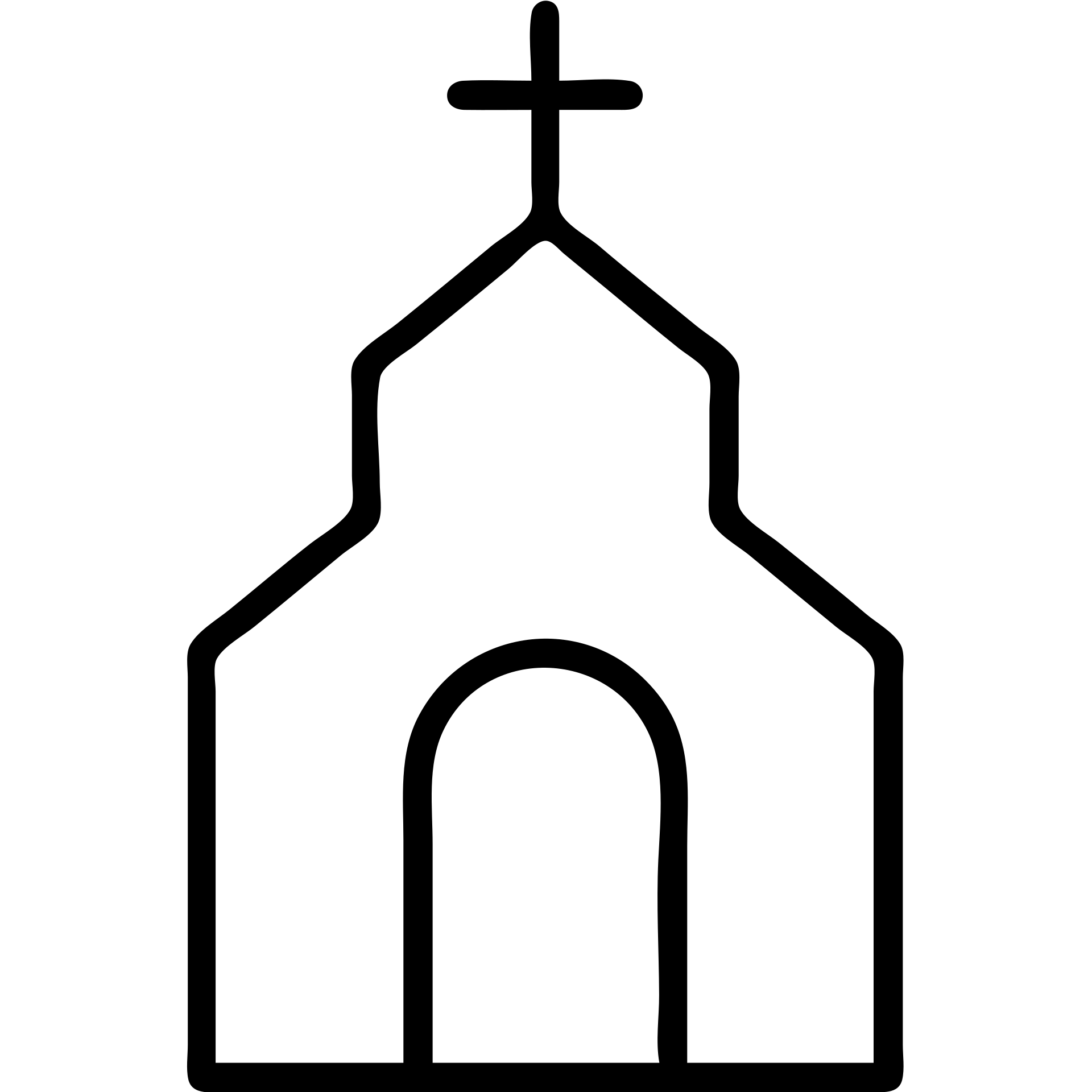outlined icon of a small chapel, arched doorway, no fill emoji