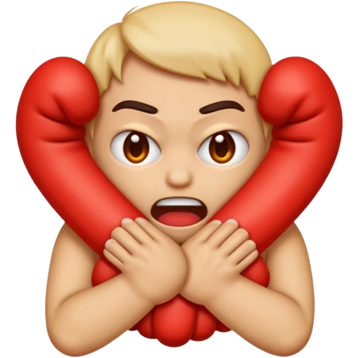 An emoji with their fingers wrapped around their neck and squeezing they looked mad emoji