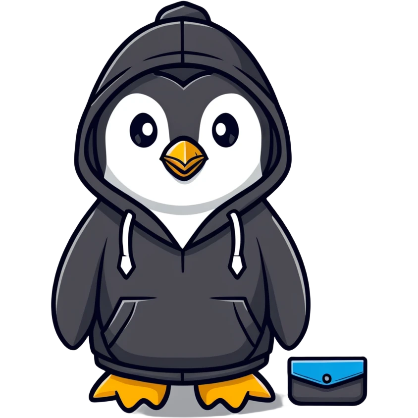 penguin in hacker style, wearing sunglasses and hoodie emoji