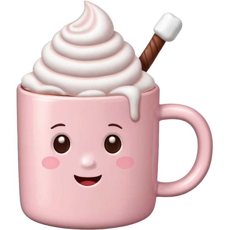 Light Pink mug of hot chocolate with marshmallows  emoji