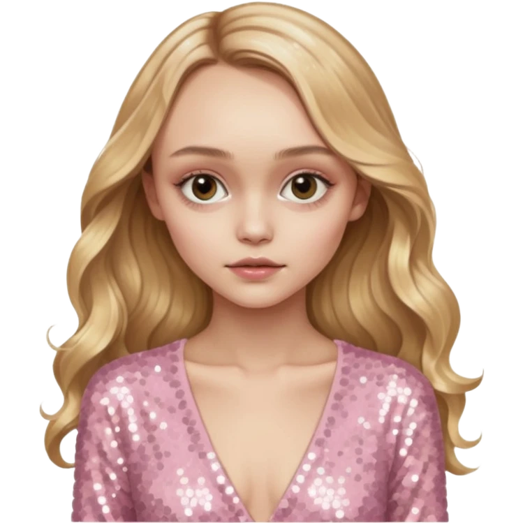 Lily-Rose Depp with long golden blonde hair, pale pink sequin outfit emoji