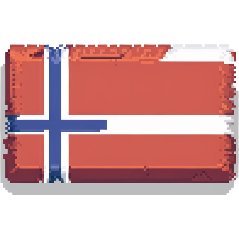 Make the flag of Norway larger, with a bold and clear rectangular shape. Emphasize the red, white, and blue colors in a minimal pixel art style, with no background. emoji