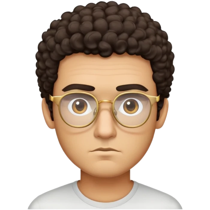 Square-faced man with thick eyebrows, short dark curly hair, slight scruff, serious expression, large square gold-rimmed glasses emoji