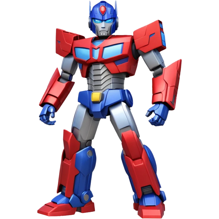 Optimus Prime in a battle pose, stylized emoji character, bold colors, metallic details emoji