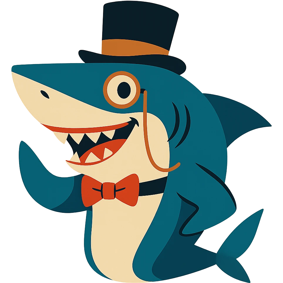 classy shark with a monocle and top hat, looking dapper emoji