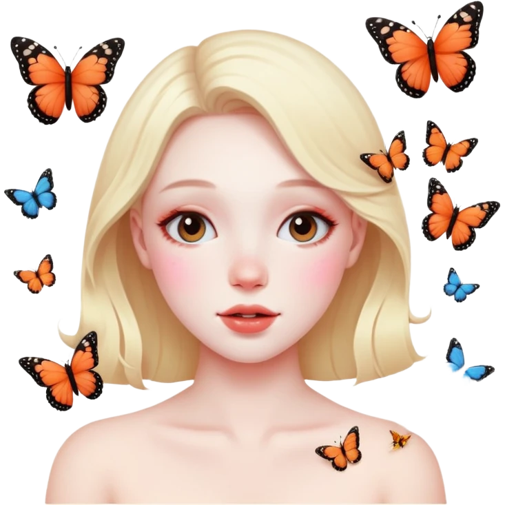 Blushing face with butterflies around it emoji