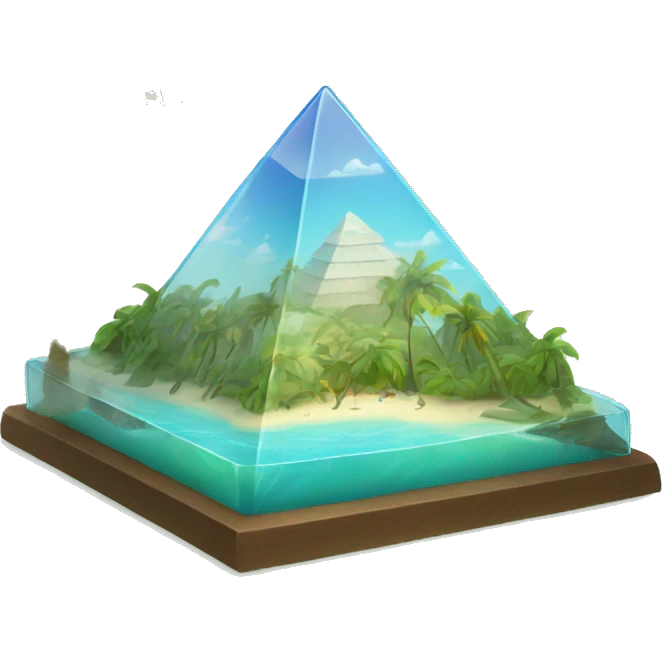 Glass pyramid with a tropical island inside  emoji