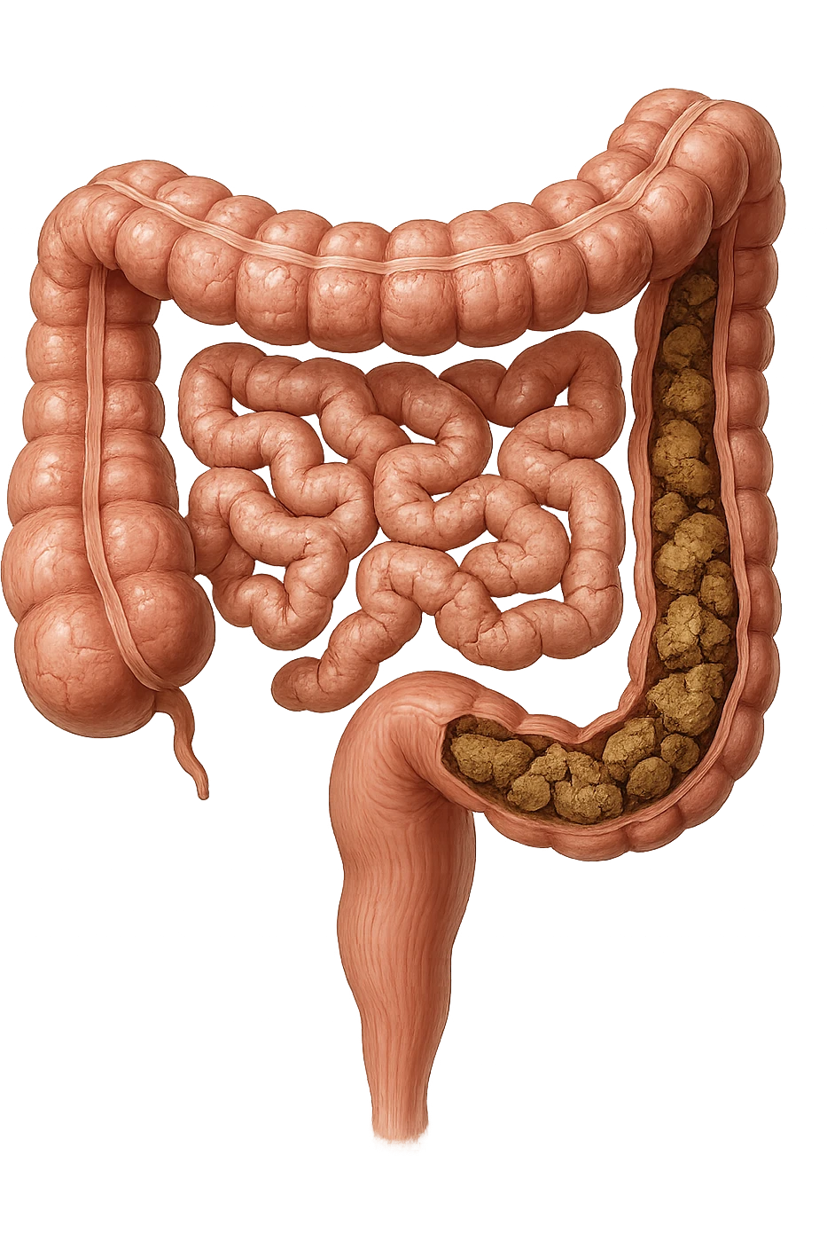 intestino umano anatomico realistico con feci spezzettate iperrealistiche nel colon emoji
