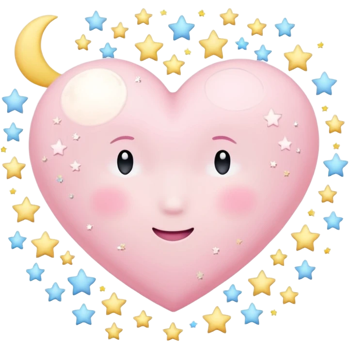 pastel heart with a soft moon and stars emoji