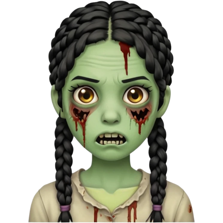 make a zombie with a half ruined mouth girl with black braids emoji