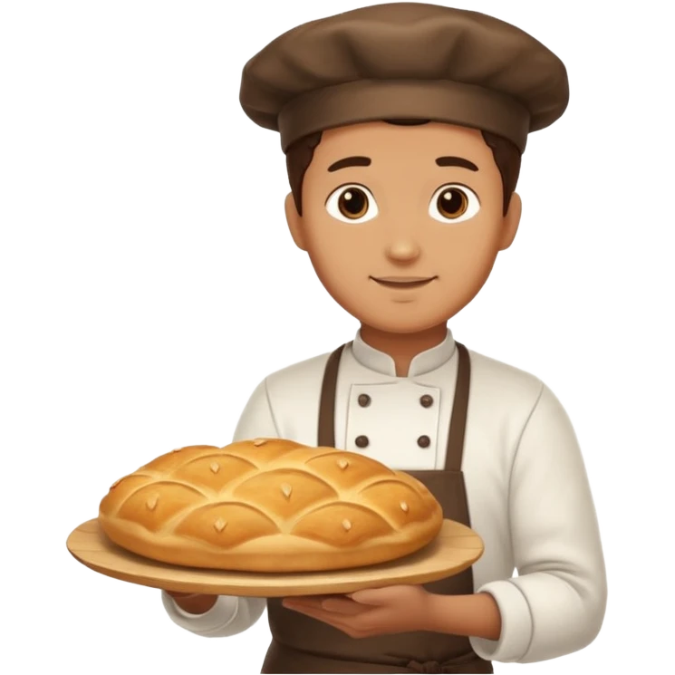 baker holding tray with big bread emoji