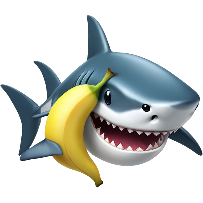Shark swimming trying to catch banana emoji