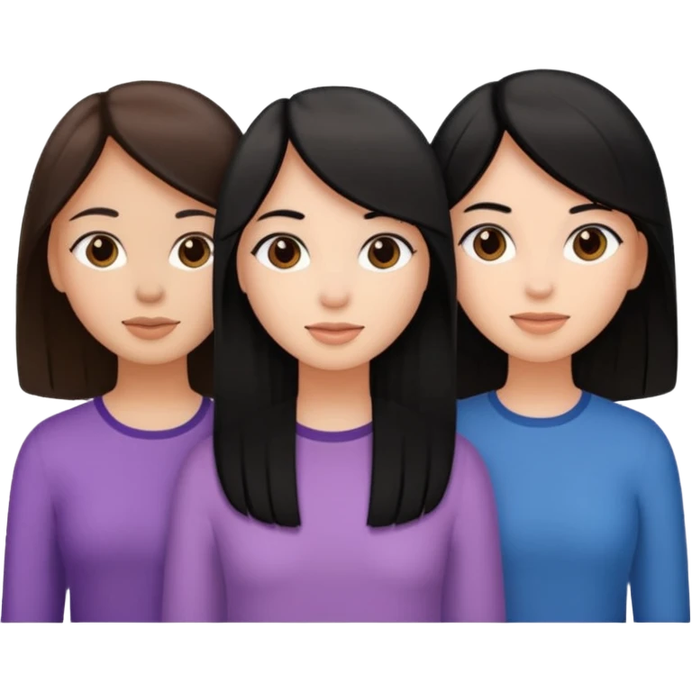Three girl friends with straight hair one have black hair and two have brown hair emoji