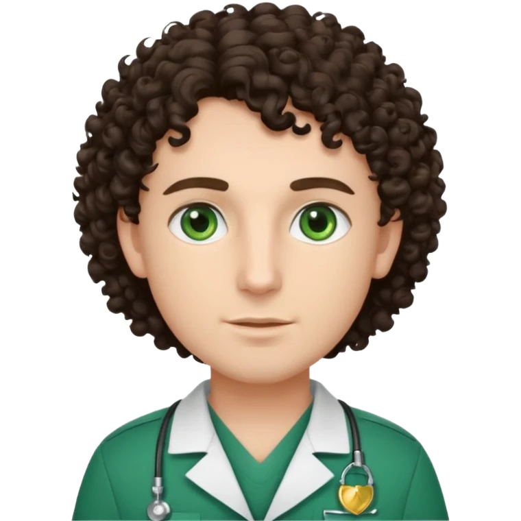 male dark brunette curly hair green eye vet emoji