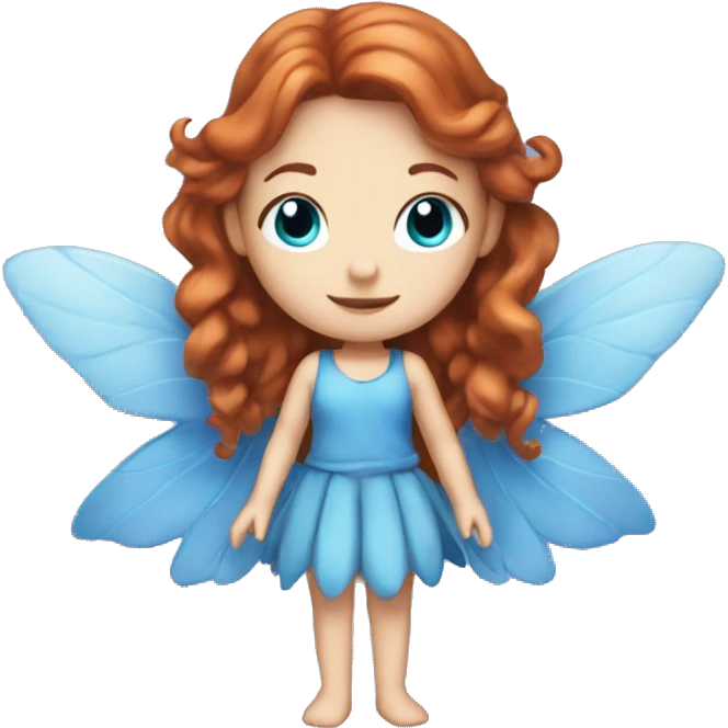 girl who is a fairy with white skin, auburn hair, blue eyes and a blue fairy outfit with wings emoji