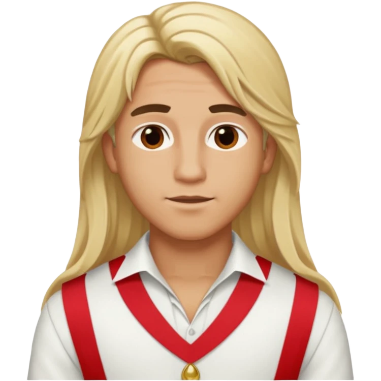 Adonis, Beauty God from Rome Mythology with long blonde hair, red and white outfit, emoji