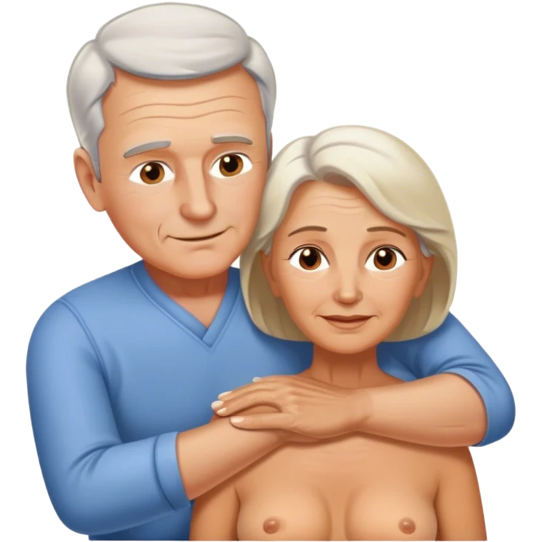 60-year-old white man massaging 60-year-old woman using oil emoji