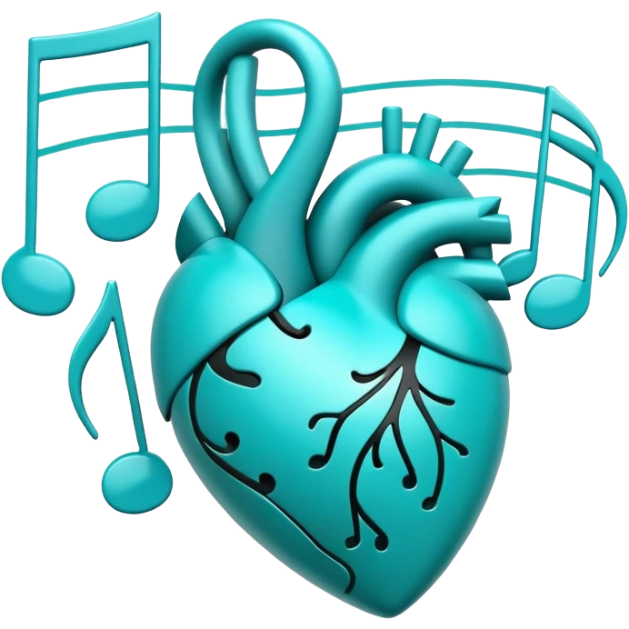 Turquoise heart and notes emoji
