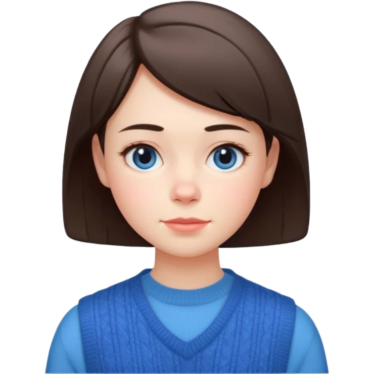 make a girl hair short and wear bunny skin pale ok and wear Sweater vests blue and make little bit a younger emoji