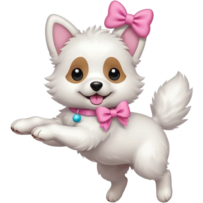girly dog with a pink bow jumping in the air to catch a ball emoji