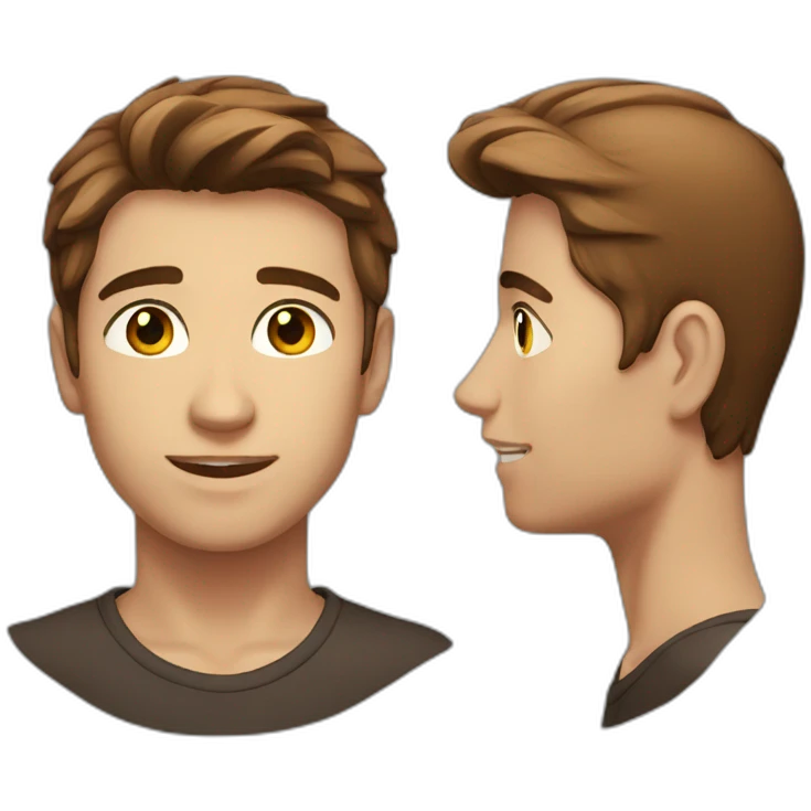 Brown hair 21yo guy with brown eyes and red instead of the withe part emoji