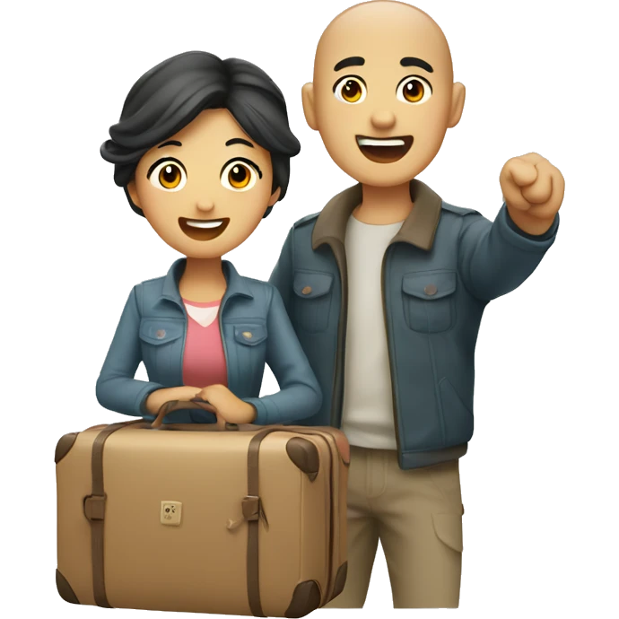 Cute Asian couple excitedly traveling  emoji