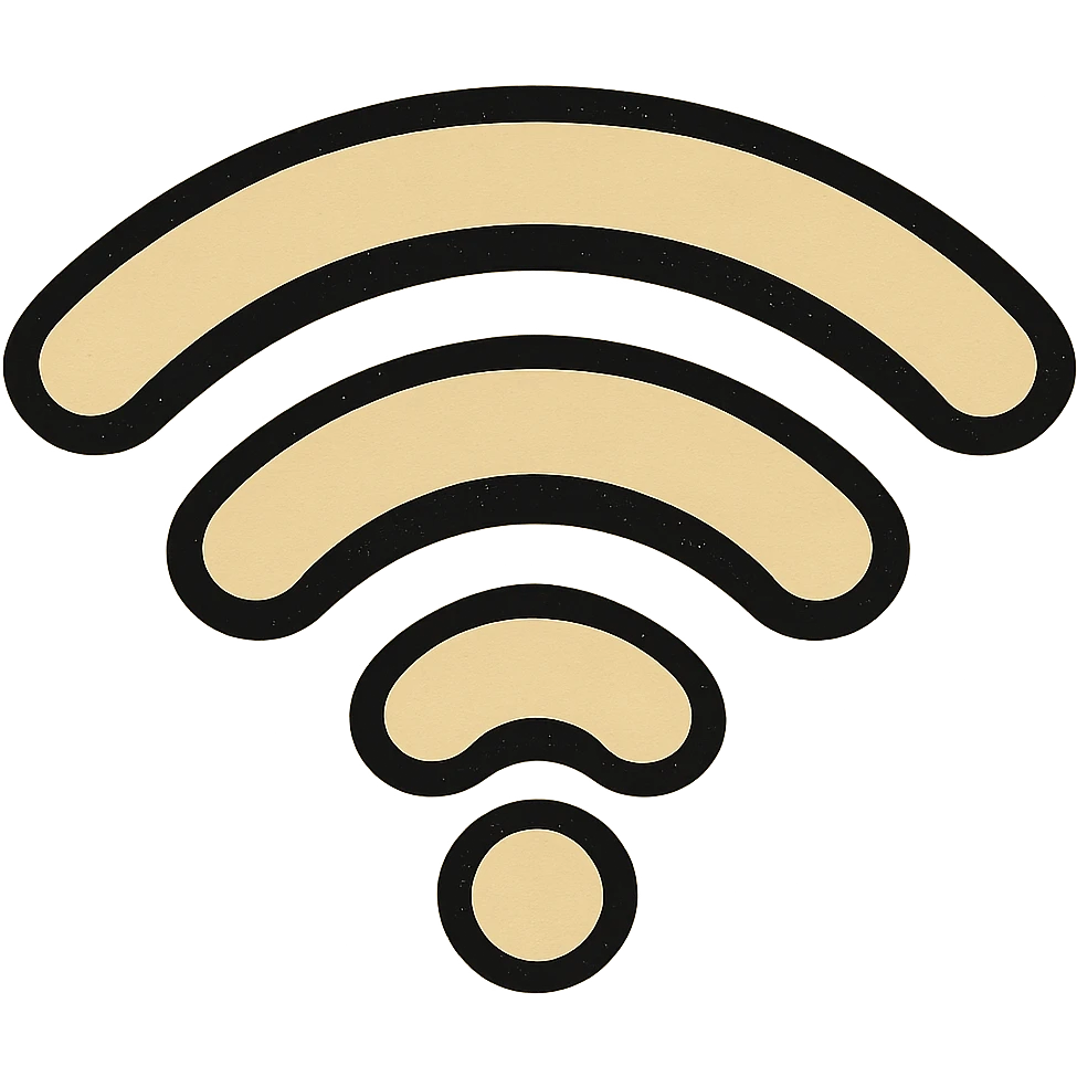 Make the wifi logo flat black and white with no background in a flat black beige illustration style. emoji