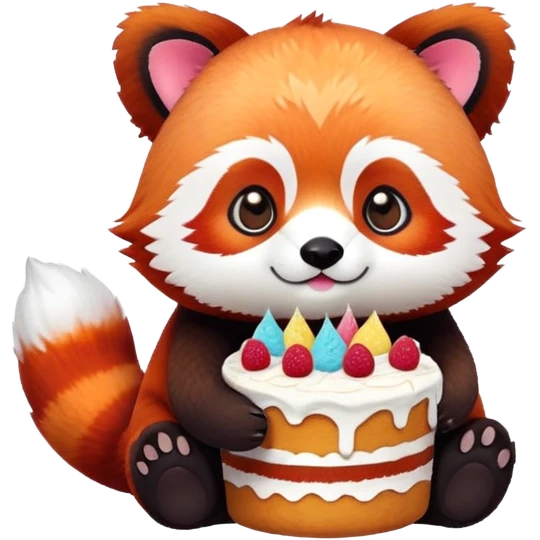 cute red panda comic plushy eating cake emoji