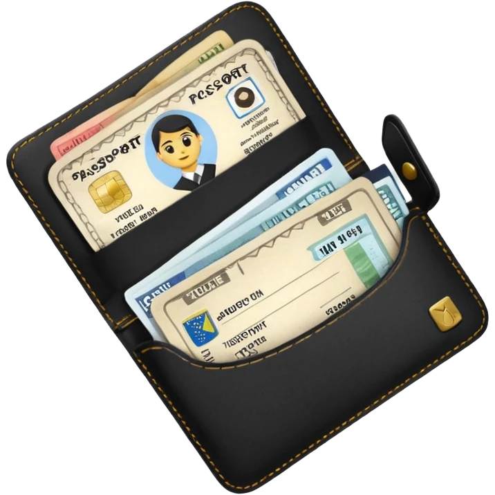 Travel black wallet – larger, holds passport and tickets.
 emoji