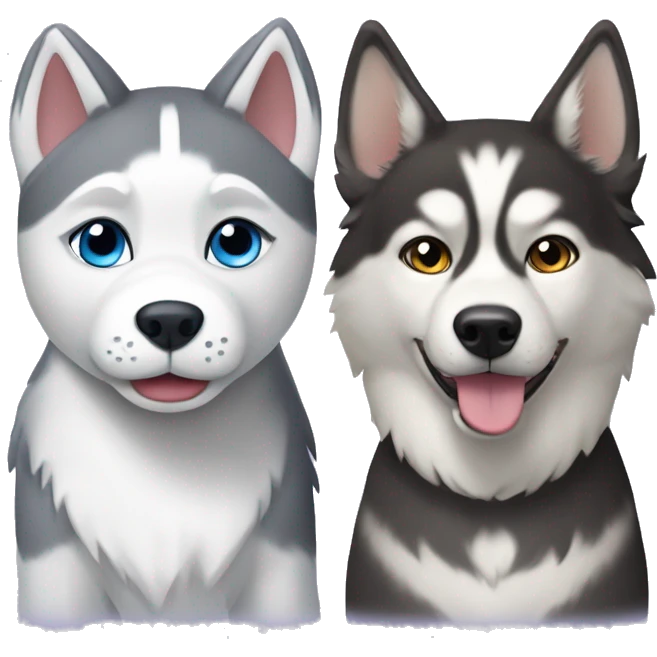 Husky dog next to tabby cat emoji