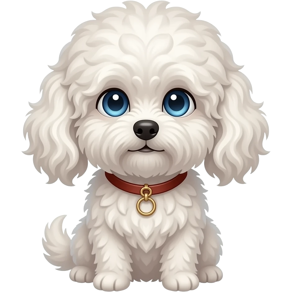 Elderly woman blue eyes very curly hair with maltese dog emoji