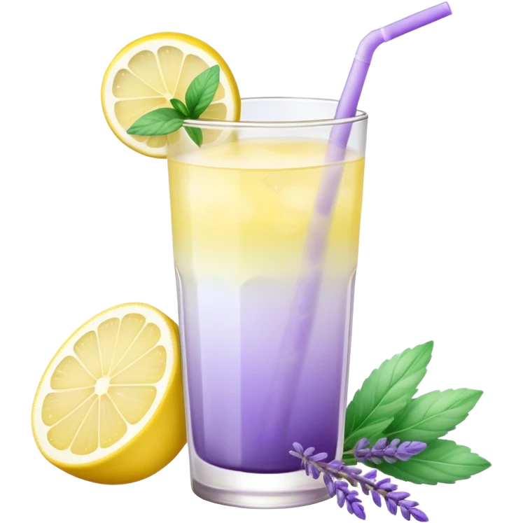 ombre gradient yellow and lilac Lavender mint lemonade in a glass with a sprig of lavender  emoji