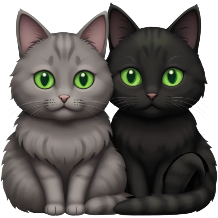 1 grey cat with green eyes and 1 black with green eyes cat cuddling emoji