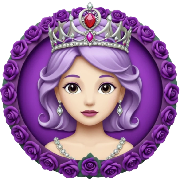 Purple rose flower, silver circle plaque, silver tiara emoji