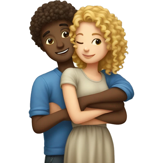 Italian White curly girl hugging her boy-friend emoji