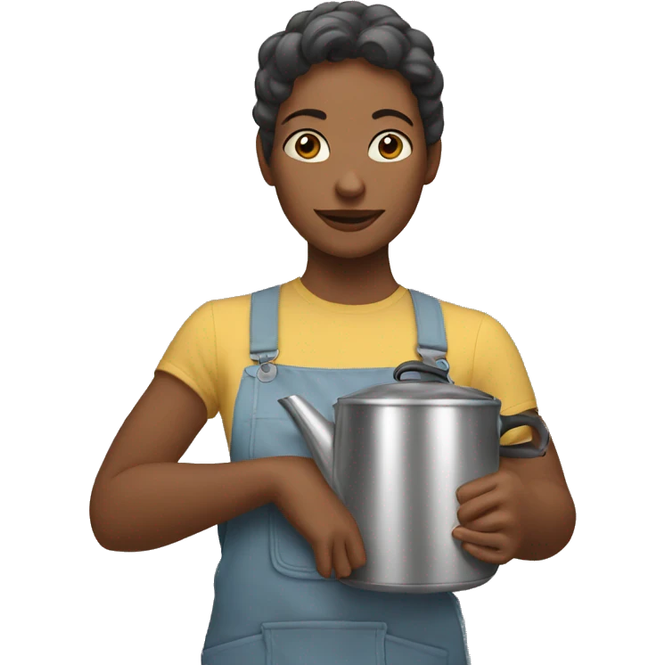 Toni holding a kettle emoji