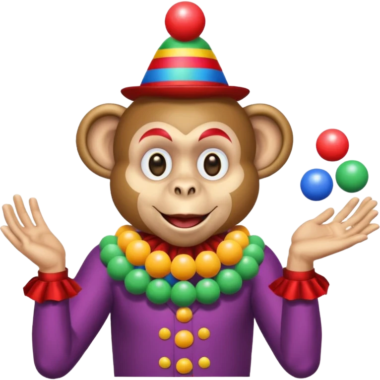 Monkey clown juggling balls, half body emoji