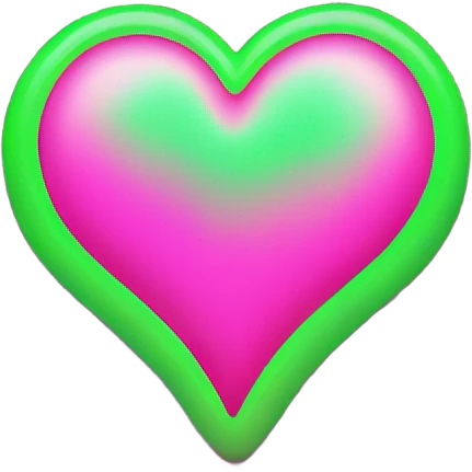 Neon pink and green heart emoji