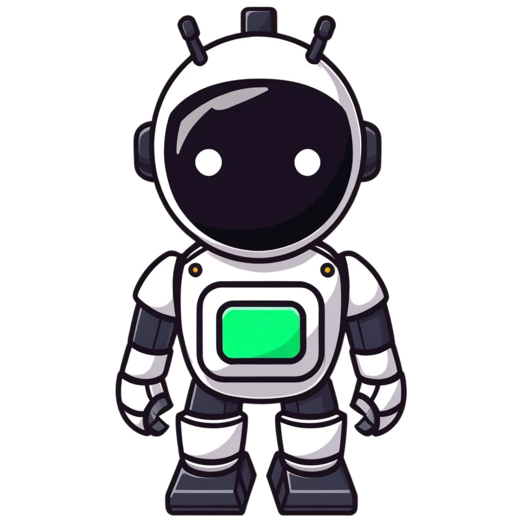 modern face of a black robot with white led eyes, red background emoji